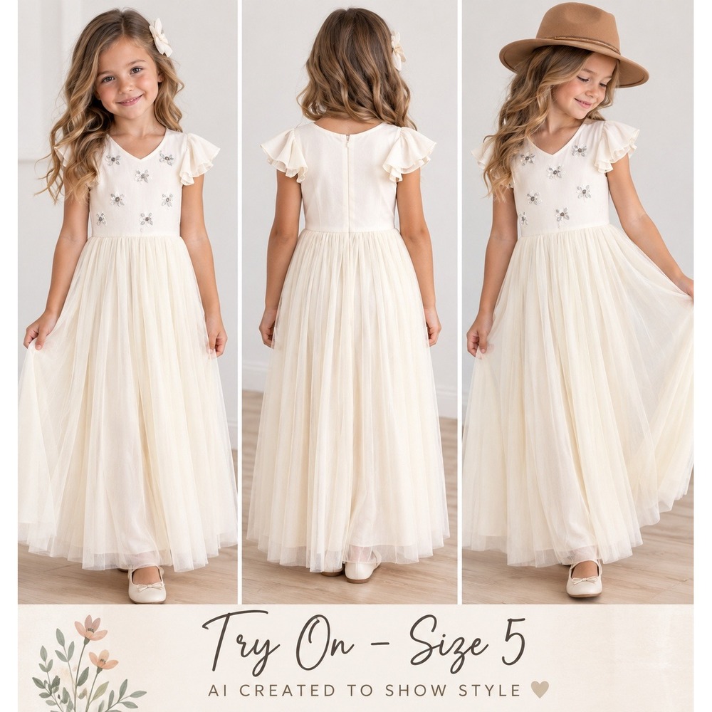 Mia Joy Joyfolie Ophelia Cream Tulle Crystal Embellished Dress Girls 5 NWT $88